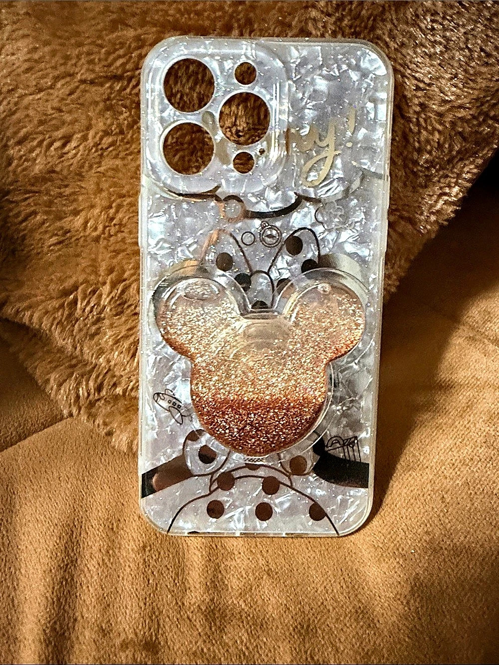 Disney Mickey Mouse Glitter iPhone 13 Pro Max Case Clear Pearl w/ Grip